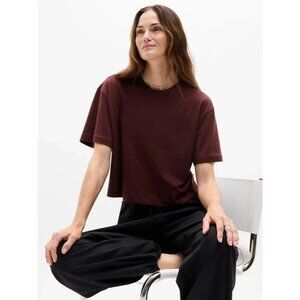Athleta M True Cotton Crop Tee Garnet Red Medium Regular
